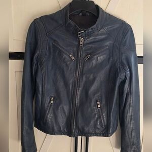 Mauritius Lamb Leather Jacket Denim Color Small